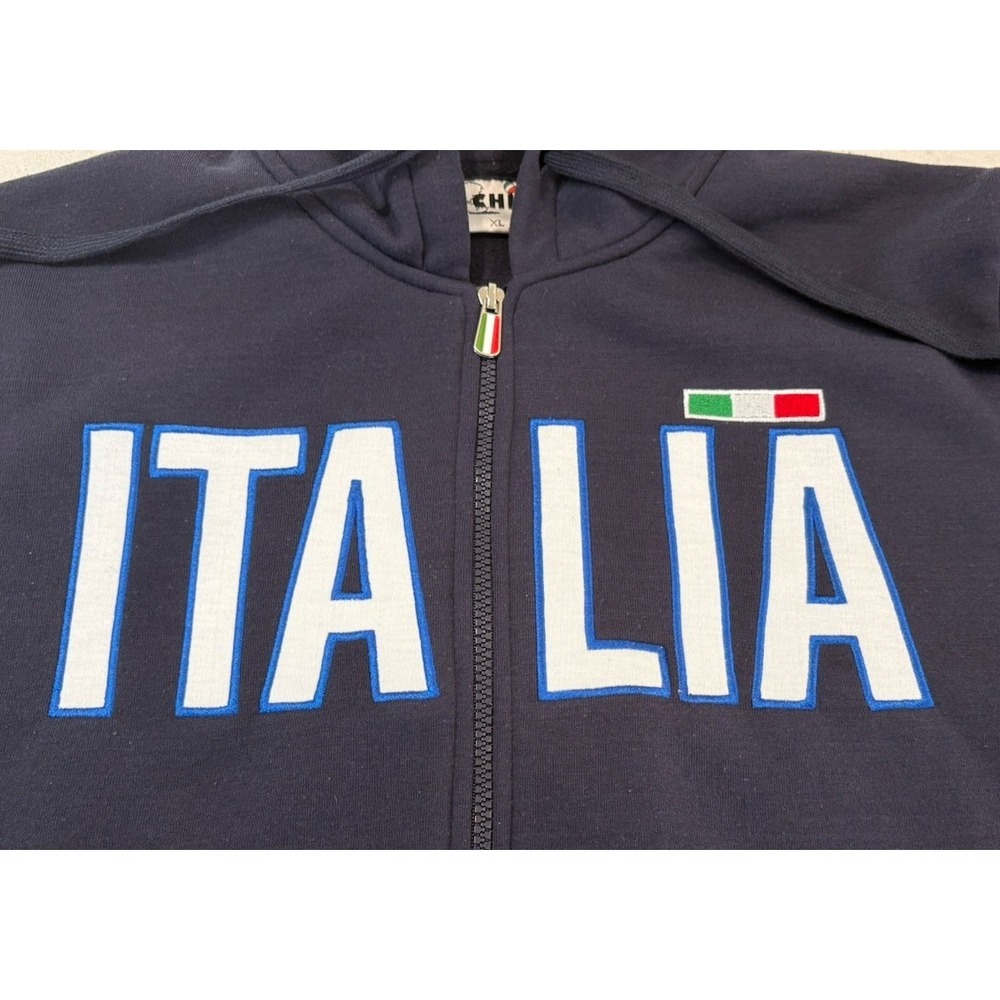 VTG Y2K CHIP Italia Full Zip Hoodie Navy Blue Fleece Italy Soccer Jacket Mens XL - Picture 5 of 12
